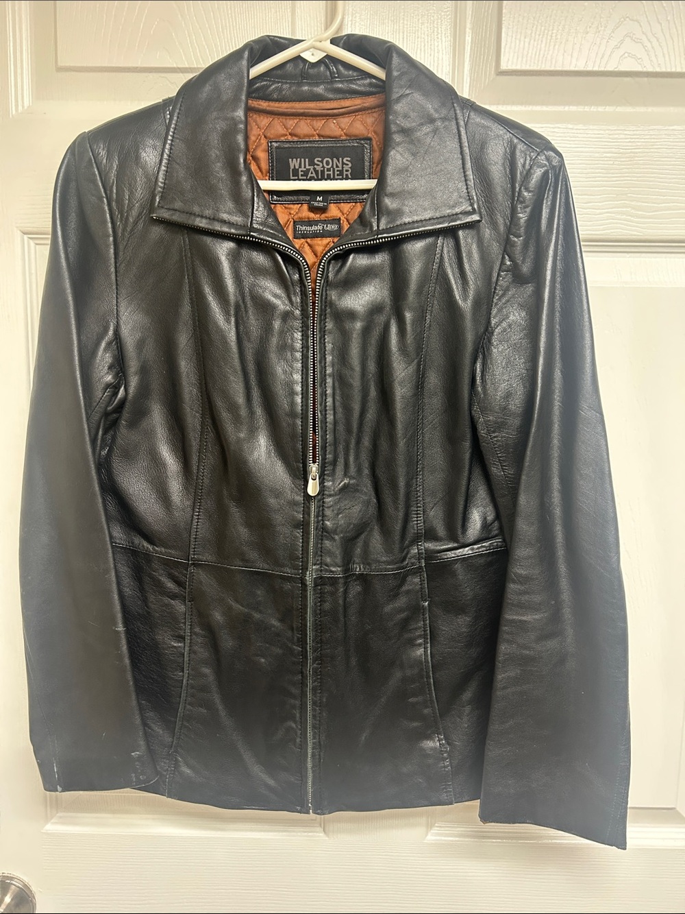Wilsons Leather Black Women's Leather Jacket with Brown Lining